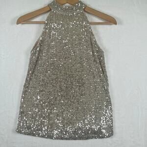 Christian Siriano Gold High Neck Sequin Blouse